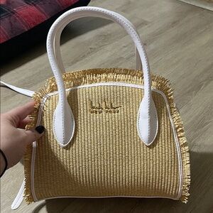 Woven Yellow Satchel with White Trim